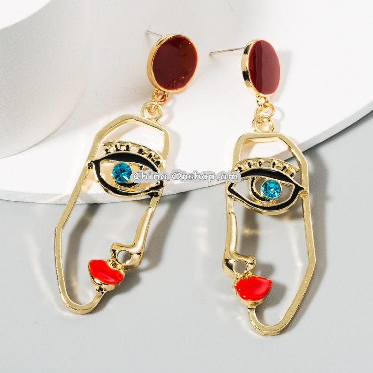 Exaggerated Personality Asymmetrical Face Red Lips Earrings Female S925 Silver Needle Long Earrings(Red) Lead Time: 1~3 Days