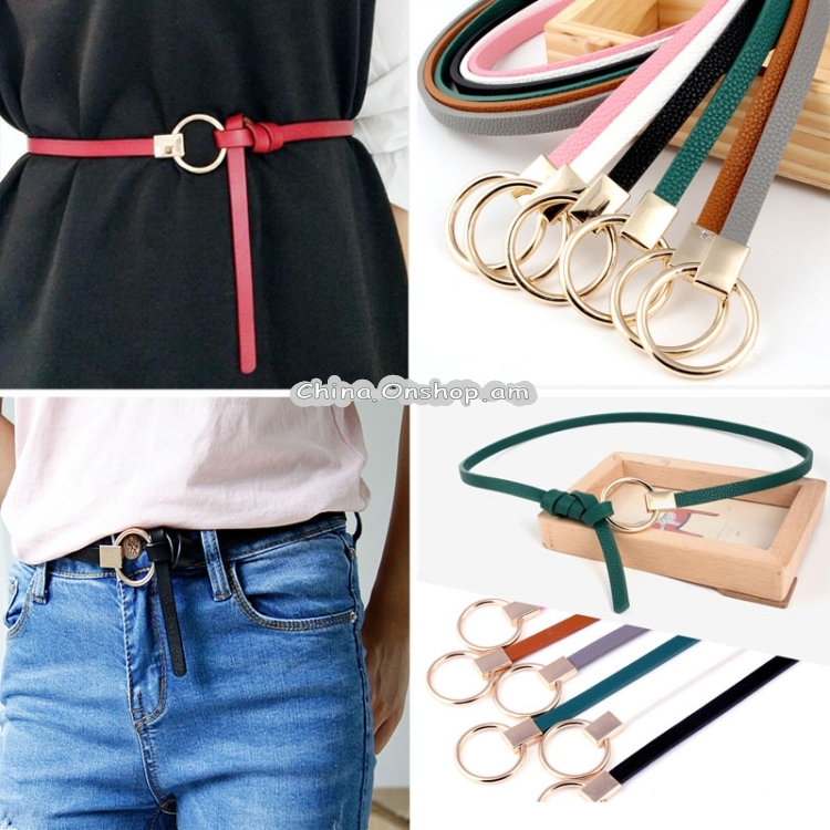 Women Dress Strap Thin PU Leather Waist Belt(Black)