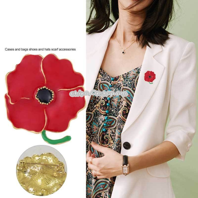 Drop Oil Poppy Red Flower Brooch Clothing Pins