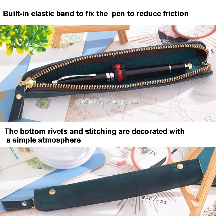Retro Simple Leather Stylus Leather Zipper Pen Protection Case Crazy Horse Skin Mini Pen Case