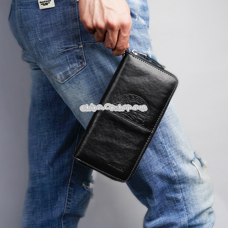 W112 Antimagnetic RFID Men Cowhide Leather Multifunctional Wallet Business Handbag