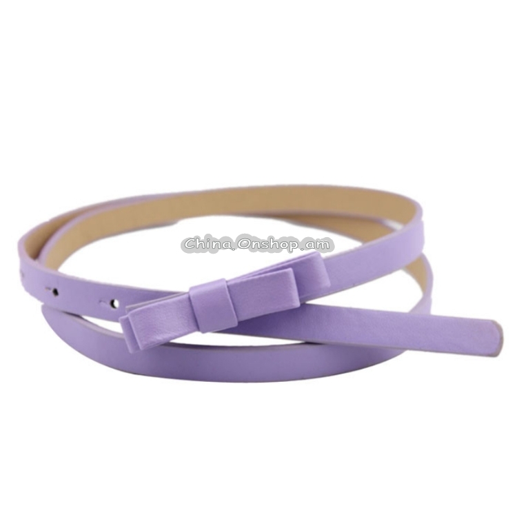 Candy-colored PU Leather Bow-knot Fine Belt for Women, Length: 1050 x 13mm(Light Purple)