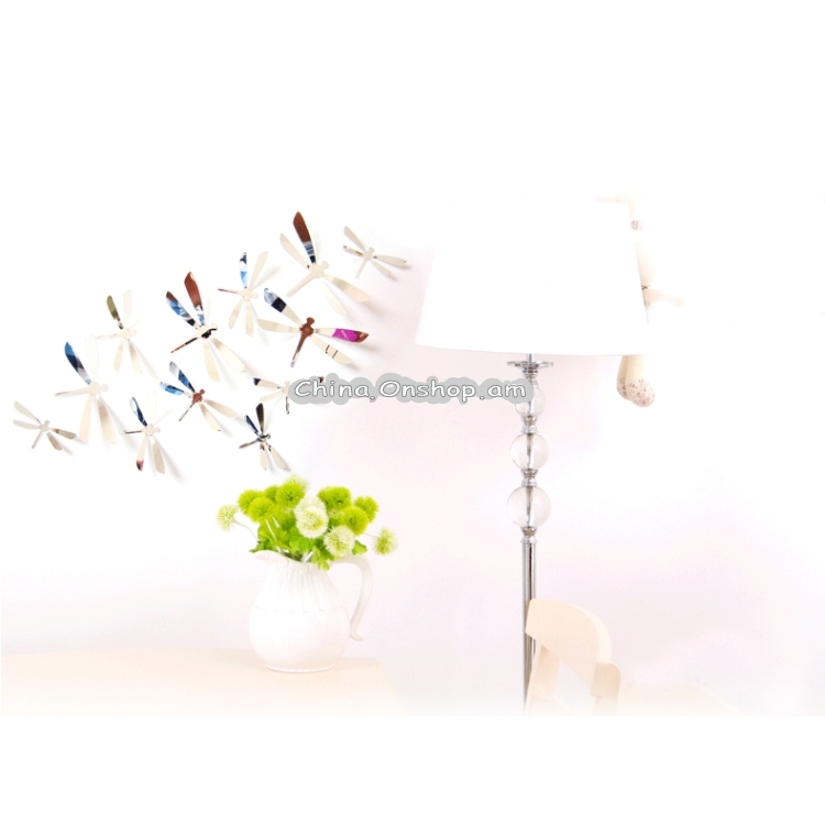 60 PCS Home Decoration Originality PVC 3D Mirror Surface Dragonfly Wall Paste