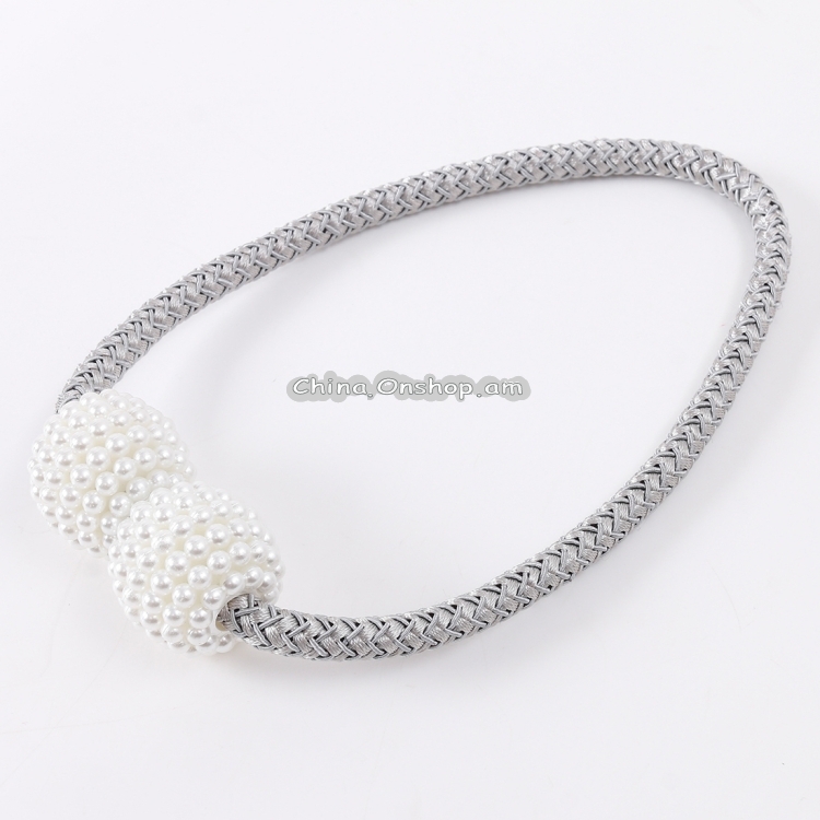 2 PCS Fashion Adornments Pearl Magnetic Buckle Curtain Strap