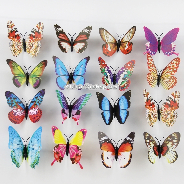 100 PCS Fashion Luminous Butterfly with Magnet Simulation Fridge Magnets Wall Sticker Garden Decoration
