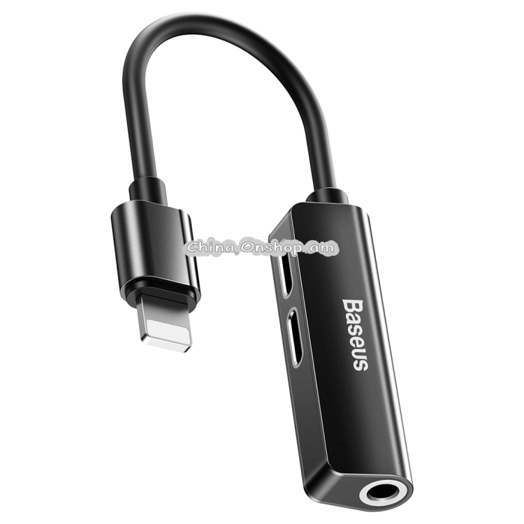 Baseus L52 3 In 1 8 Pin Male to 3.5mm Female + Dual 8 Pin Female Charging Call Listening Song Metal Audio Headphone Adapter