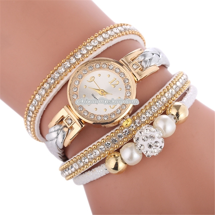 Duoya D249 Woven Twisted Pearls Round Analog Quartz Wrist Bracelet Watch for Ladies