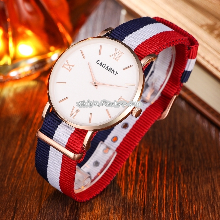 CAGARNY 6812 Concise Style Ultra Thin Quartz Wrist Watch with Striped Nylon Band for Couples