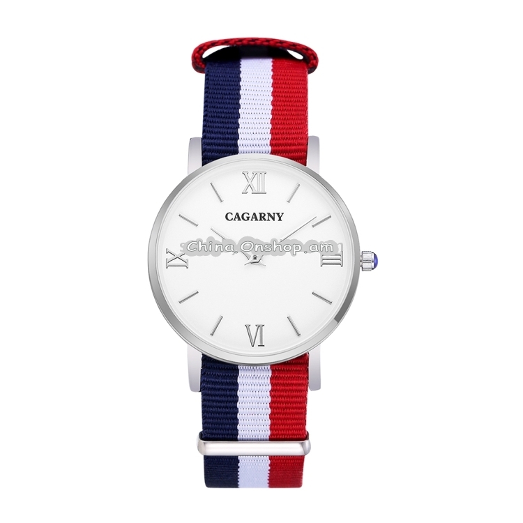 CAGARNY 6813 Concise Style Ultra Thin Quartz Wrist Watch with Striped Nylon Band for Women