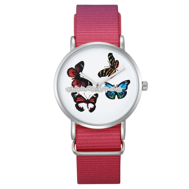 CAGARNY Living Waterproof Butterfly Pattern Round Dial Quartz Movement Alloy Silver Case Fashion Women Watch Quartz Watches with Nylon Band
