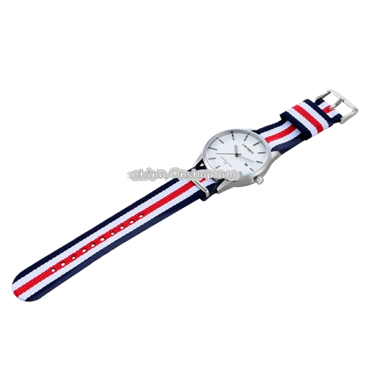 CAGARNY 6865 Concise Style Ultra Thin Waterproof Quartz Wrist Watch with Striped Nylon Band
