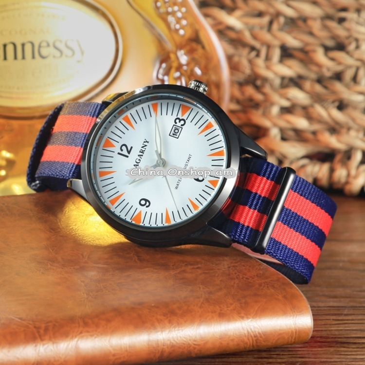 CAGARNY 6859 Concise Style Ultra Thin Waterproof Quartz Wrist Watch with Striped Nylon Band
