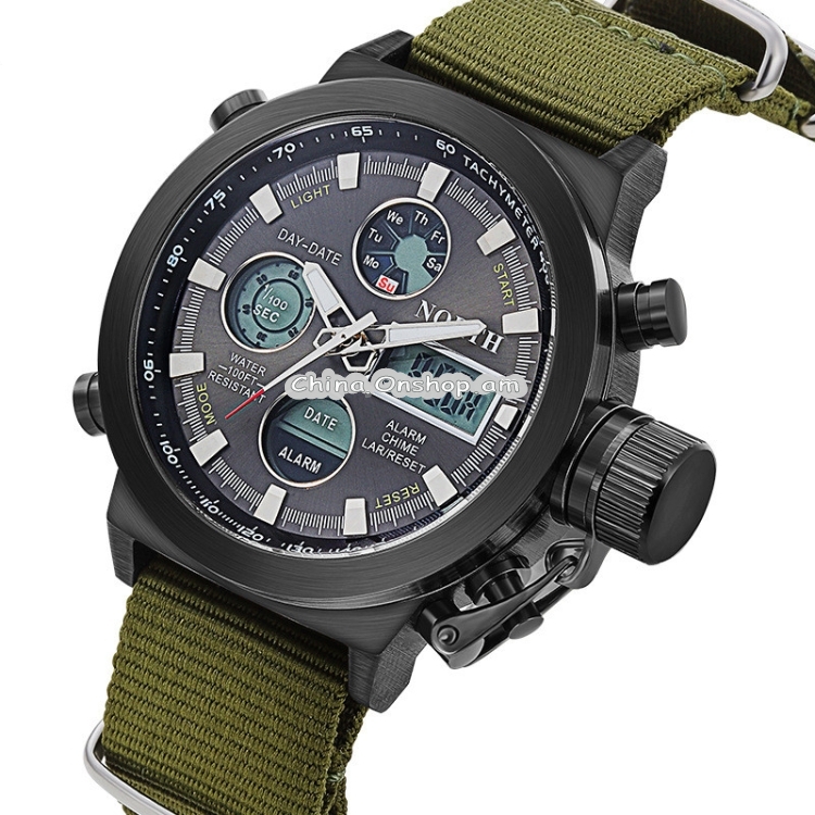 6022 North Men Fashion Nylon Belt Calendar Display Sport Smart Digital Quartz Watch(Black)