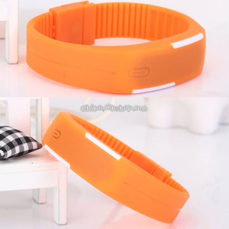 SHHORS 10ATM Waterproof Fashion Curved Surface LED Red Light Date Function Unisex Digital Watch with Silicone Band(Orange)