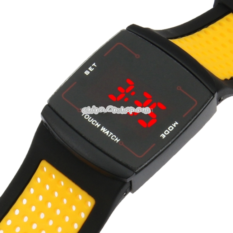 Red LED Light Touch Screen Watch with Silicone Watchband(Yellow)