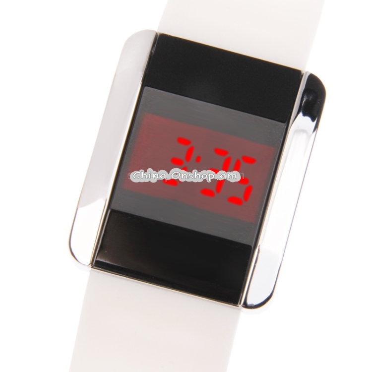 Fashionable Red LED Digital Bangle Wrist Watch & Rubber Strap for both Male and Female(White)