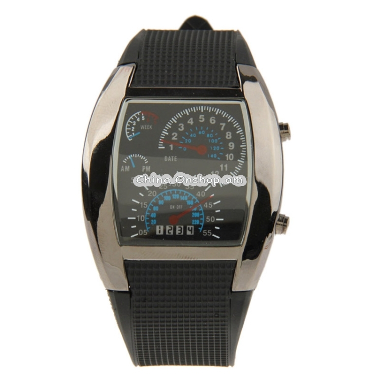 Blue Light LED Watch with Black Silicon Watchband (Black Frame)
