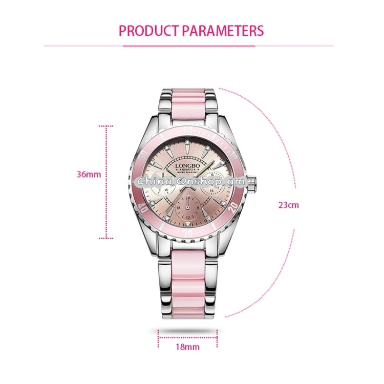LONGBO 4511 Three Small Dials Fashion Women Quartz Watch with Alloy & Ceramics Band