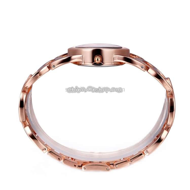 JIANGYUYAN 3808 Fashionable and Elegant Rhinestone Scale Quartz Wrist Watch with Hollowed-out Alloy Band and Jewelry Bracelet Clasp for Women(Rose Gold Case + White Window)