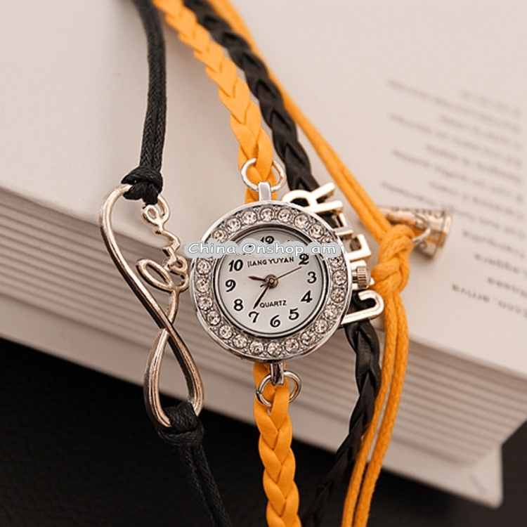 JIANGYUYAN PU Woven Strap Cheers GL68 Quartz Movement Bracelet Watch with Lobster Clasp(Orange)