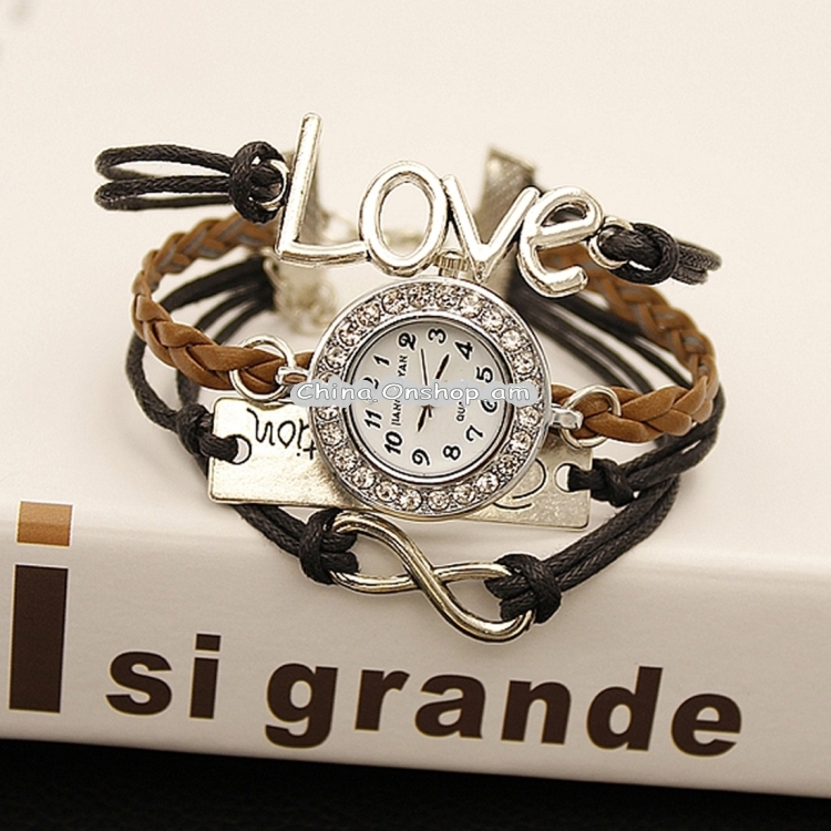 JIANGYUYAN PU Woven Strap LOVE GL68 Quartz Movement Bracelet Watch with Lobster Clasp