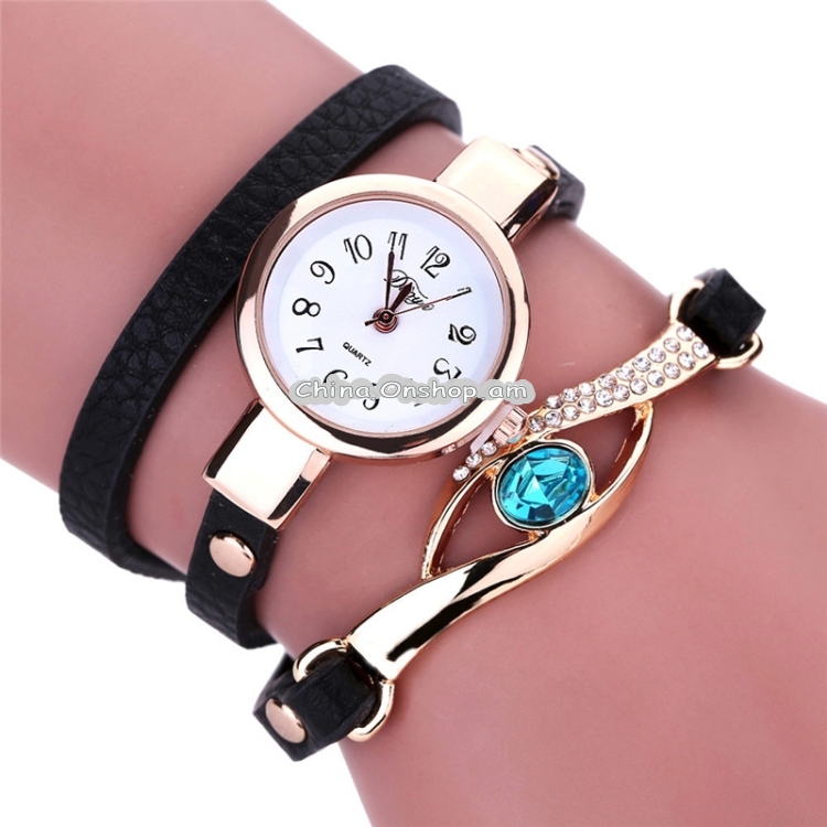 Eye Shape Gemstone Bracelet Watch for Women