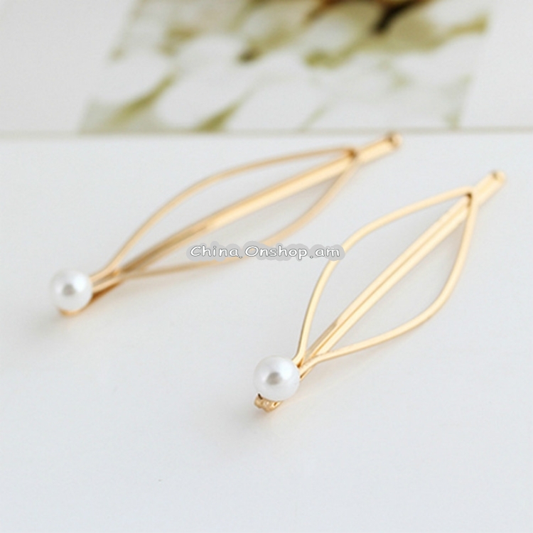 2 PCS Simple Fashion Jewelry Hairpins Clips Hairpins Hairpins Plated Women Pearl Hair Clips Bridal Headdress(Gold)
