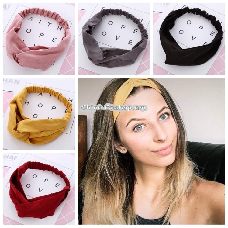 Women Suede Headband Vintage Cross Knot Elastic Hairband Soft Solid Hair Accessories