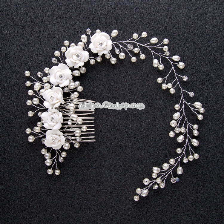Women Hair Comb Bride Wedding Hair Clip Handmade Flowers Beads Decoration Ladies Hairs Accessories