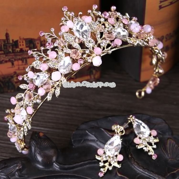 Luxury Pink Gold Pearl Bridal Crowns Handmade Tiara Bride Headband Crystal Wedding Diadem Queen Crown Wedding Hair Accessories