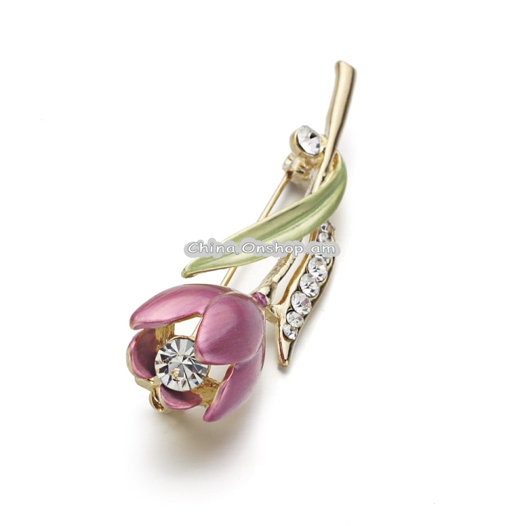 Elegant Crystal Tulip Flower Brooch Pin
