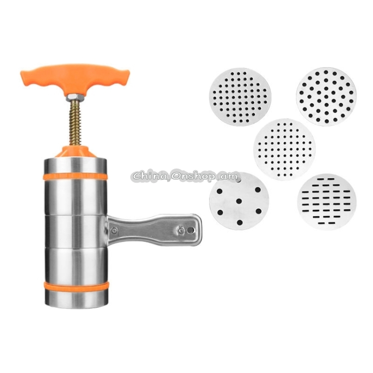 5 Molds Household Manually Small Stainless Steel Pressing Style Handhold Noodle Machine (Orange)