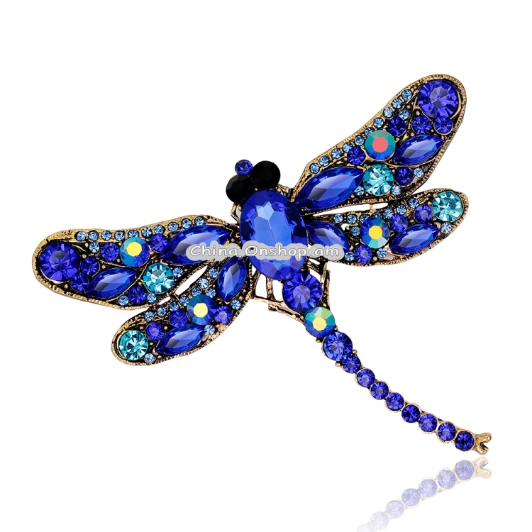 Vintage Classical Dragonfly Pattern Rhinestone Brooch(Blue)