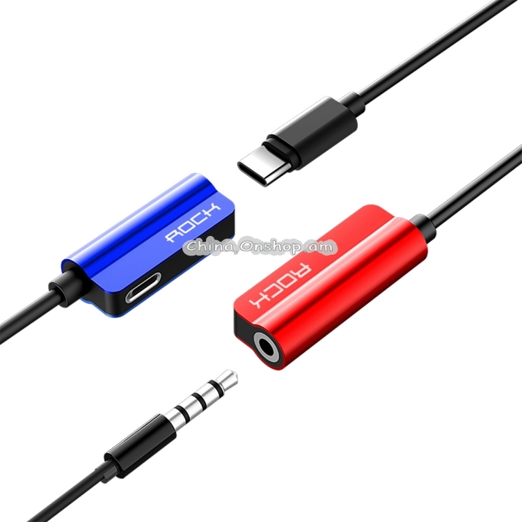 ROCK 0.12m 1.5A Metal Dual Type-C Female to Type-C Male Listening & Charging Audio 2 in 1 Cable