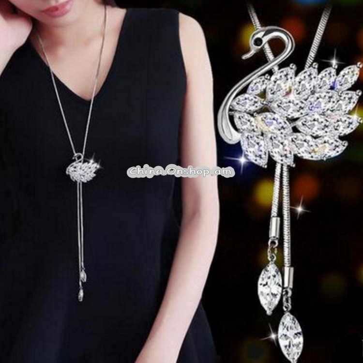 Fashion Sweater Chain Drop Zircon Goose Long Necklace Sweater Accessories Femininity Pendant Tide