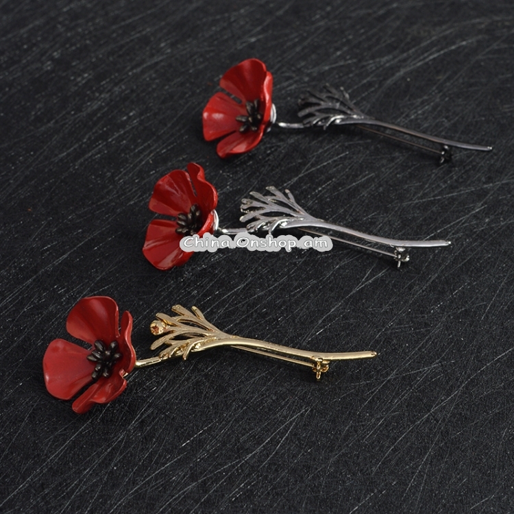 3D Vintage Red Poppy Flower Brooch Pin Collar Corsage Pins Shirt Badge