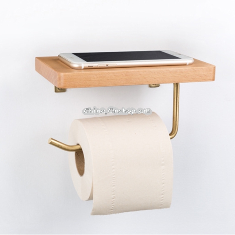 Creative Solid Wooden Mobile Phone Shelf Toilet Paper Roll Shelf with Punching