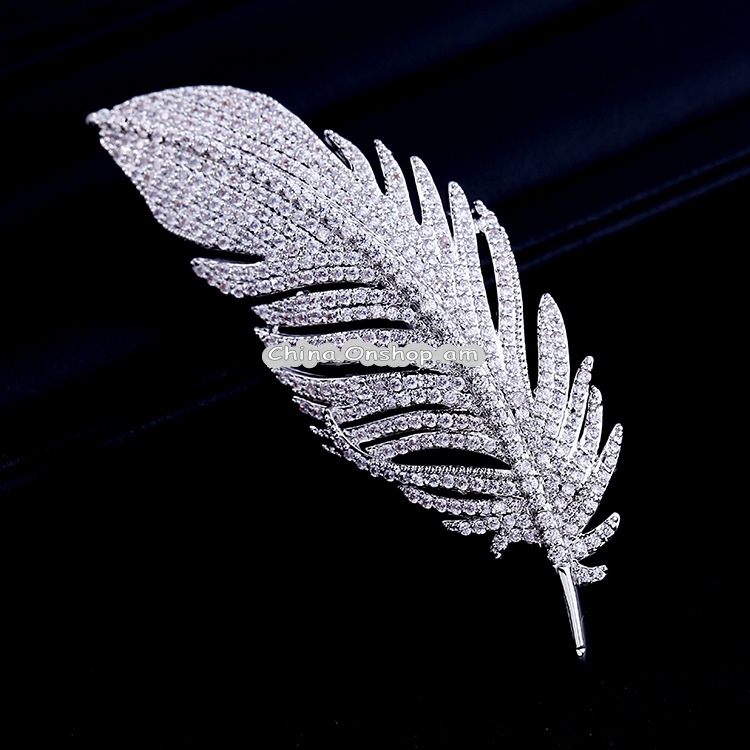 Simple Lady Feather Pattern High-grade Platinum Suits Corsage Brooch