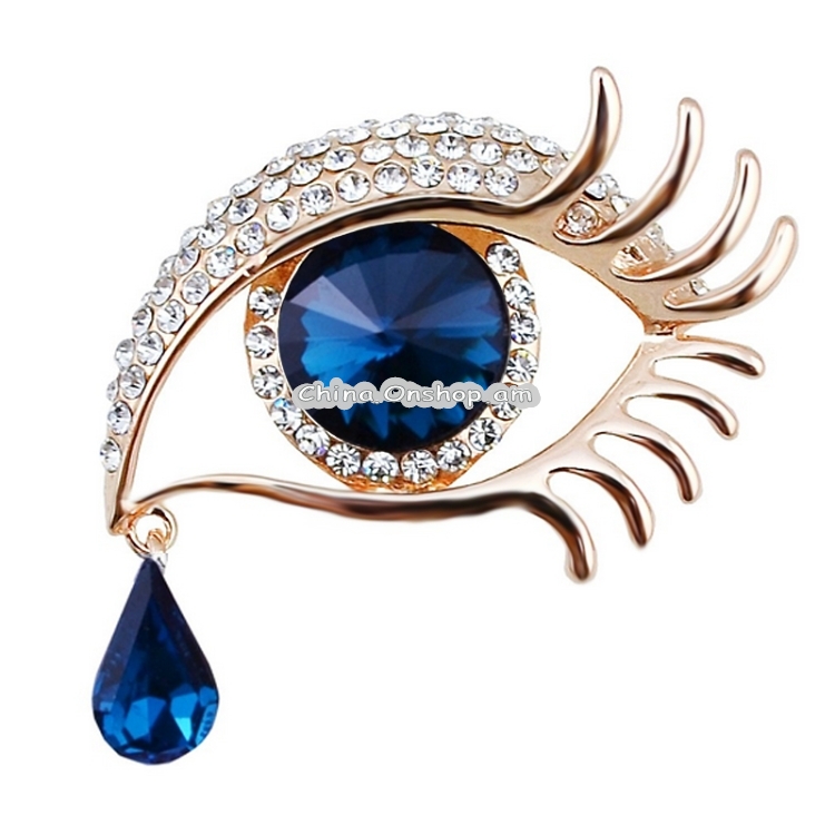 Fashion Angel Tears Brooch Pin Diamond Eyelash Corsage(Golden white diamonds and black eyes)