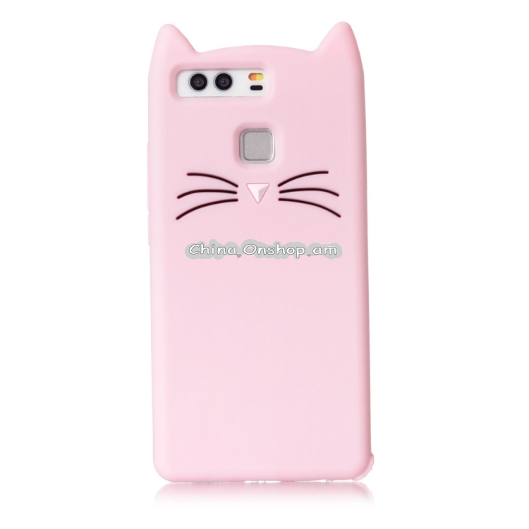 For Huawei P9 Silicone Cat Whiskers Pattern Protective Back Cover Case