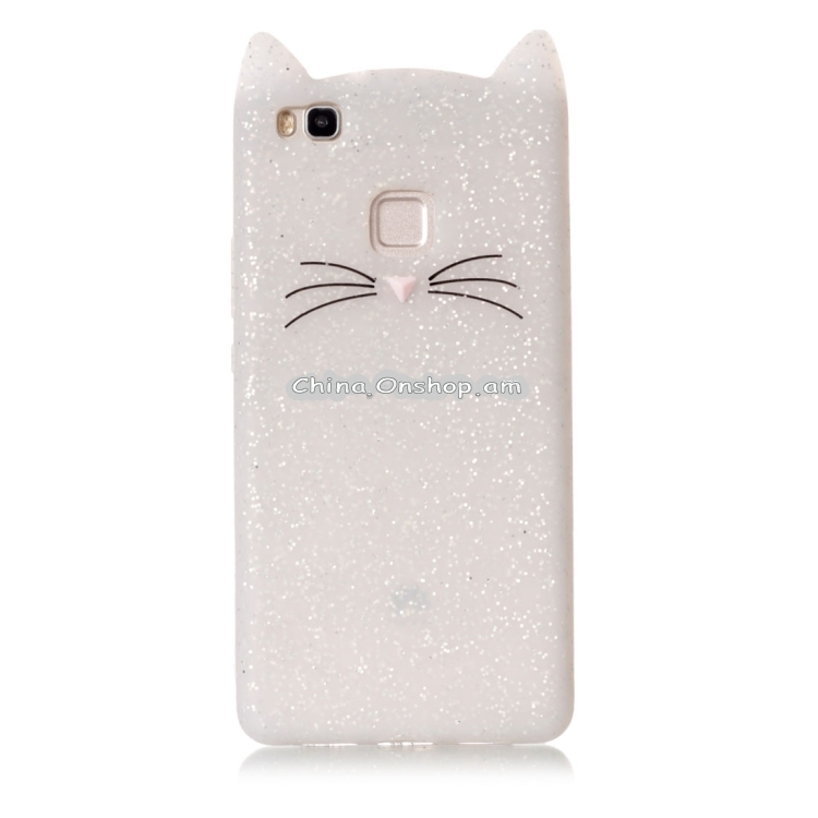 For Huawei P9 Lite Silicone Cat Whiskers Pattern Protective Back Cover Case