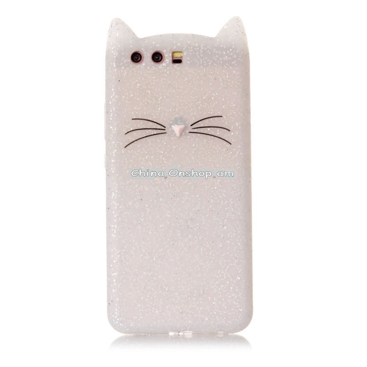 For Huawei P10 Silicone Cat Whiskers Pattern Protective Back Cover Case