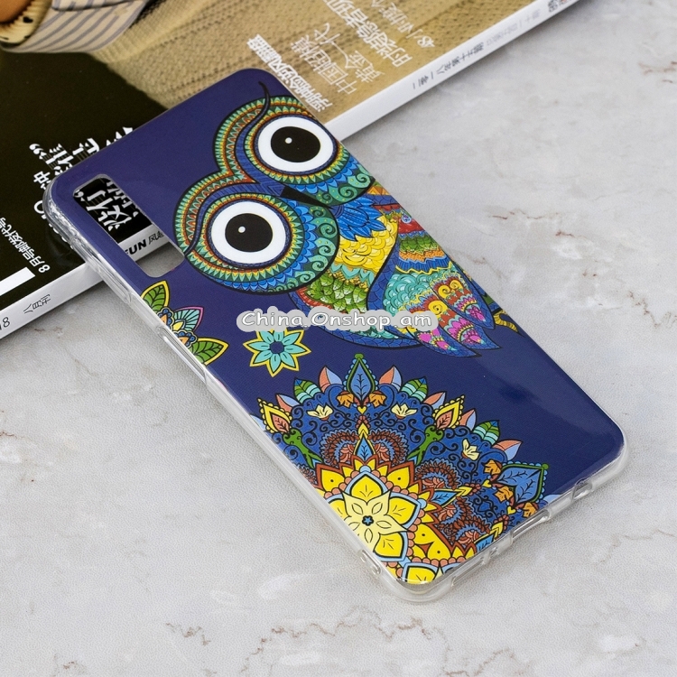 Luminous Blue Owl Pattern Shockproof TPU Protective Case for Galaxy A7 (2018)