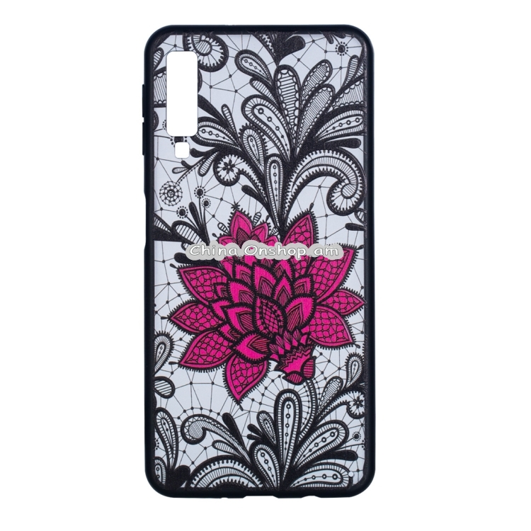 Big Lotus Pattern Embossed Lace + PC Case for Galaxy A7 (2018)