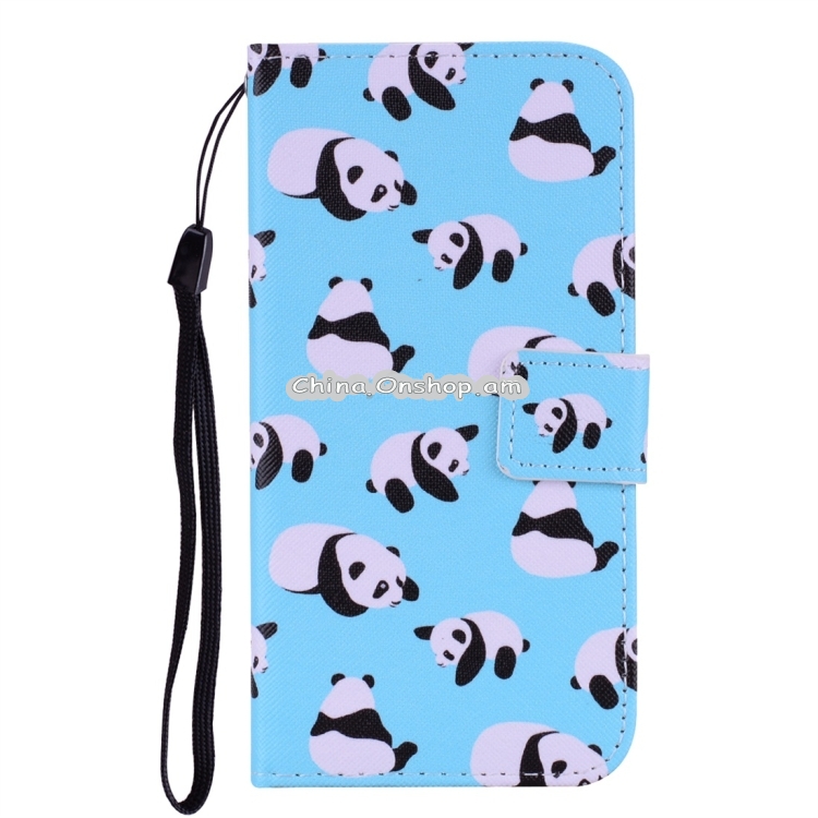 Pandas Pattern Colored Drawing Horizontal Flip Leather Case for Galaxy A7 (2018) / A750, with Holder & Card Slots & Wallet & Lanyard