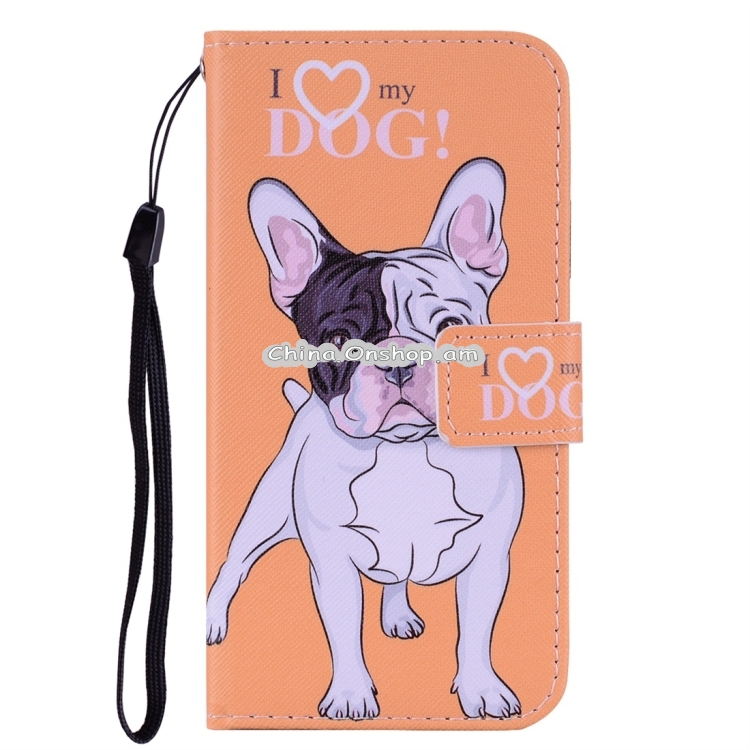 Dog Pattern Colored Drawing Horizontal Flip Leather Case for Galaxy A7 (2018) / A750, with Holder & Card Slots & Wallet & Lanyard