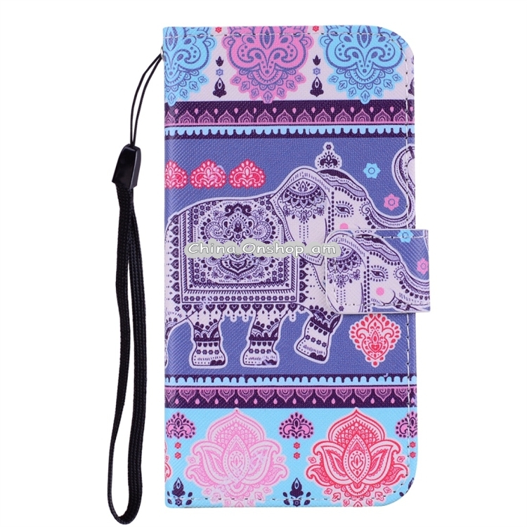 Elephant Pattern Colored Drawing Horizontal Flip Leather Case for Galaxy A7 (2018) / A750, with Holder & Card Slots & Wallet & Lanyard